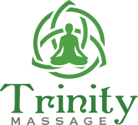 A logo of trinity massage in green with transparent background