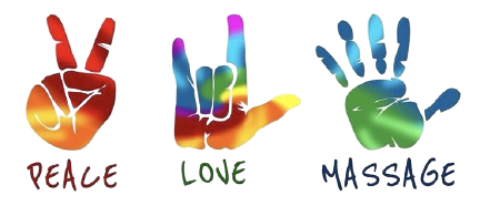 A rainbow colored hand with the word love written on it.